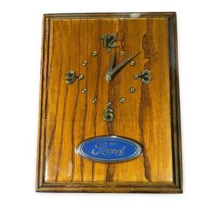 Vintage Ford Oval Logo Wood Wall Clock Retro Automotive Decor Collectible